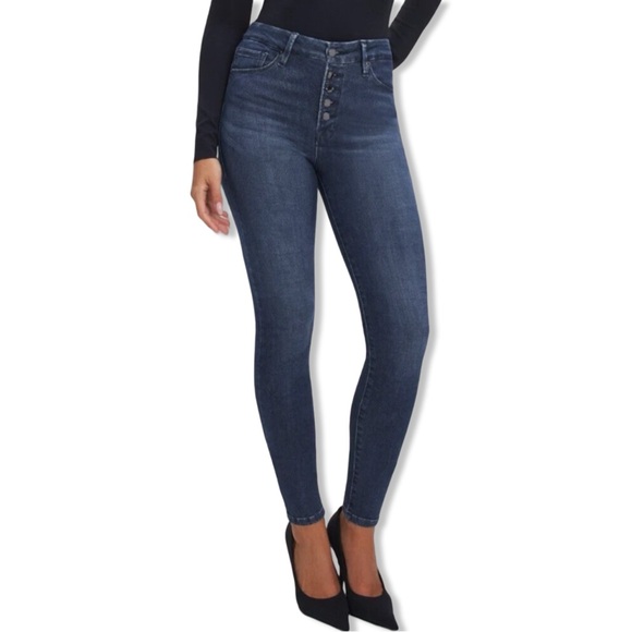 Good American Good Legs Skinny High Rise Button Fly Jeans in Blue830 Size 6/28 - Picture 5 of 15